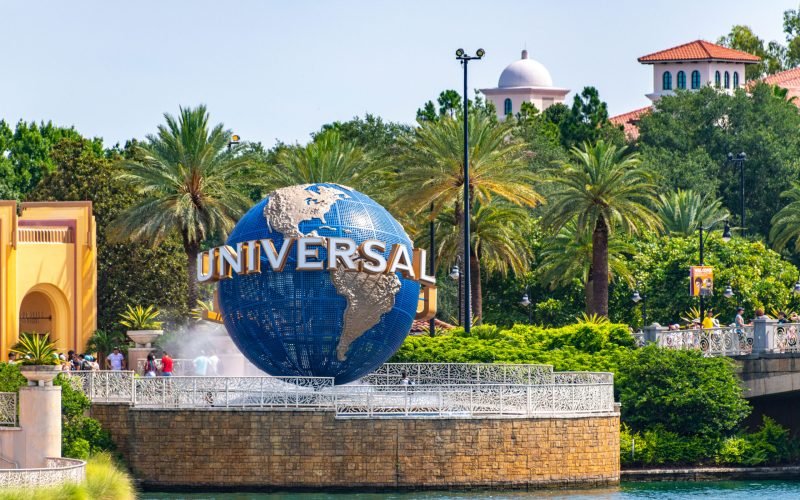 The Universal Studios three dimensional logo in the themed parks which are a famous place and tourist attraction in the state of Florida.